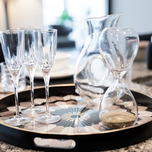 Champagne glasses on tray
