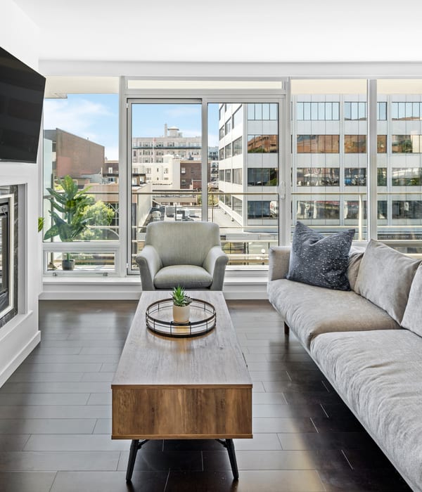 Luxury apartment living room with city views